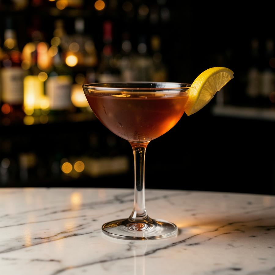 Signature cocktail on the marble bar