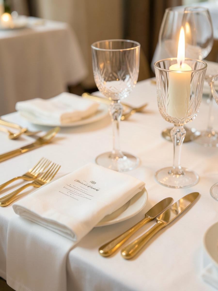Elegant table setting with gold cutlery